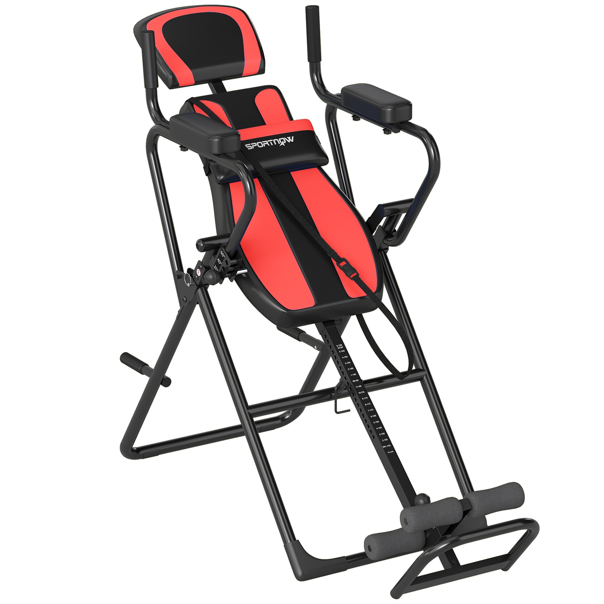 Mesa inversão dobrável, flexões/apoios, altura ajustável 155-198 cm, 3 ângulos, cinto vermelho. - 8
