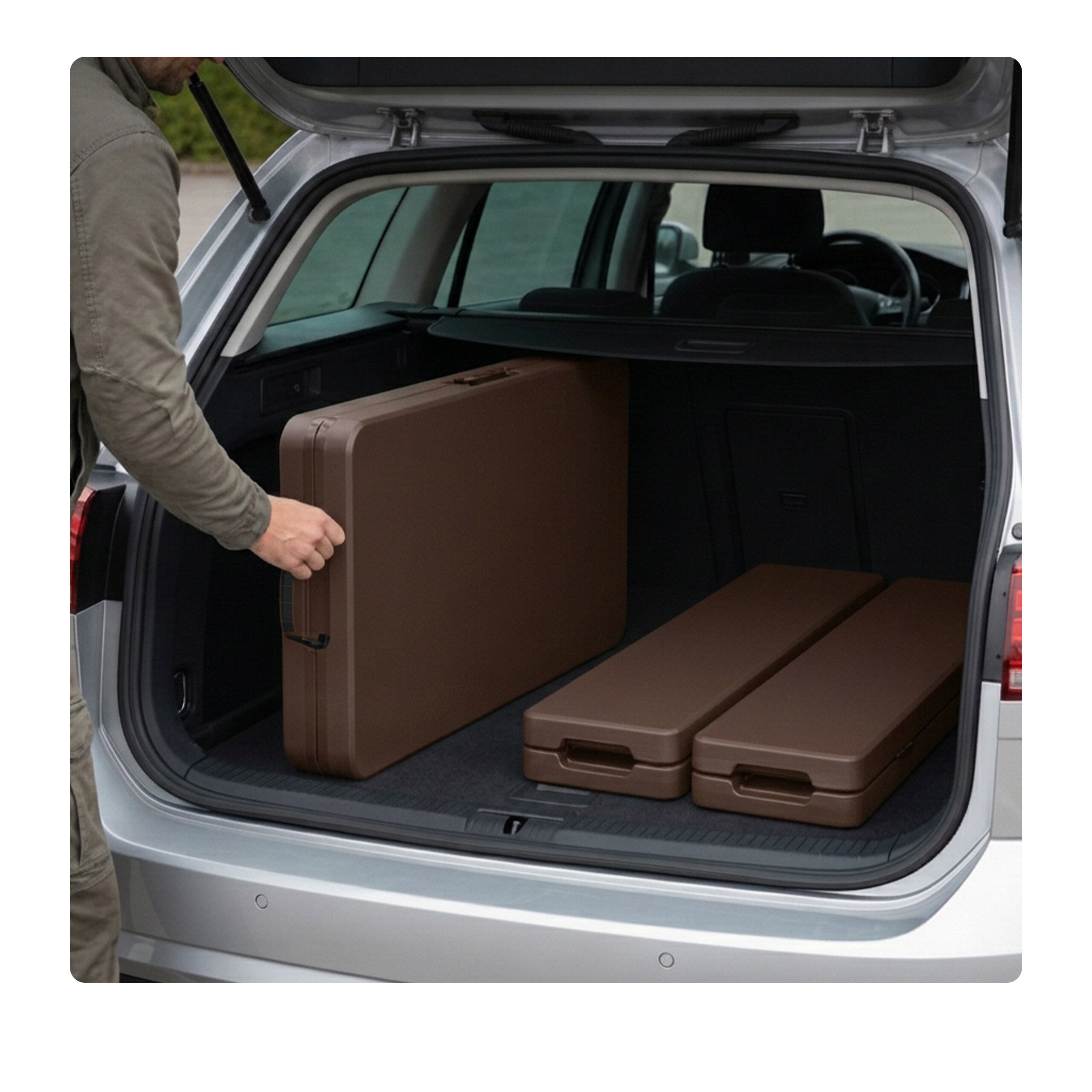Conjunto de cervejaria dobrável, 3 peças, mesa de 180 cm e 2 bancos, PE e aço, para jardim, castanho, Relaxdays - 3