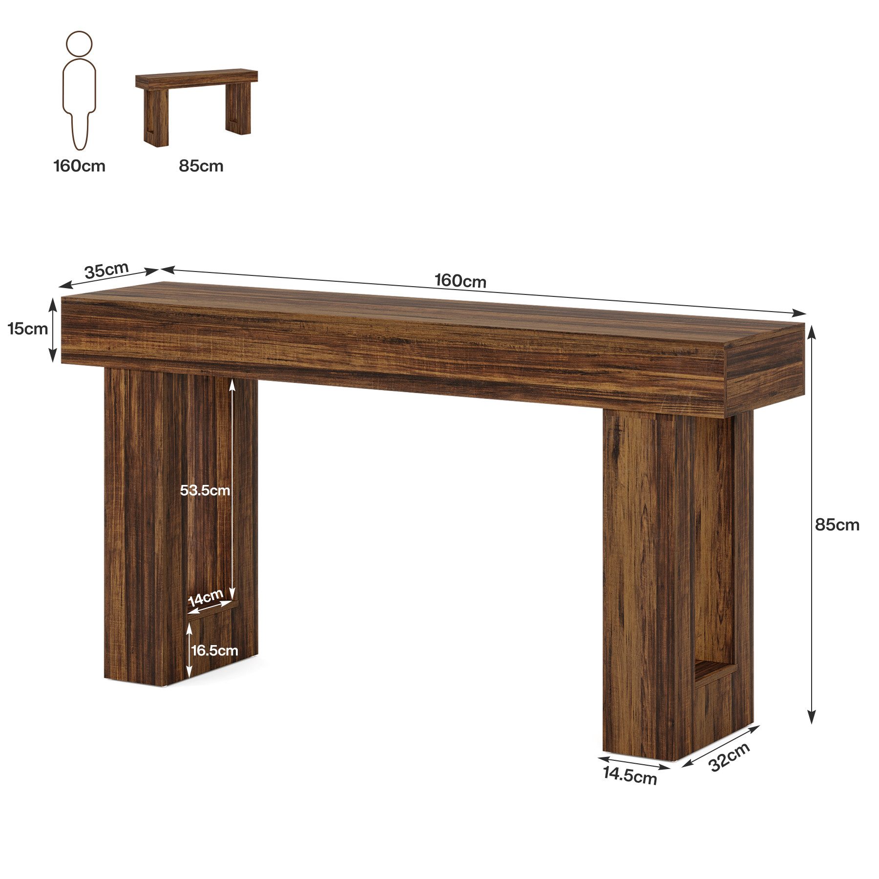 Table console 160 cm Table longue, table de couloir pour entrée - 6