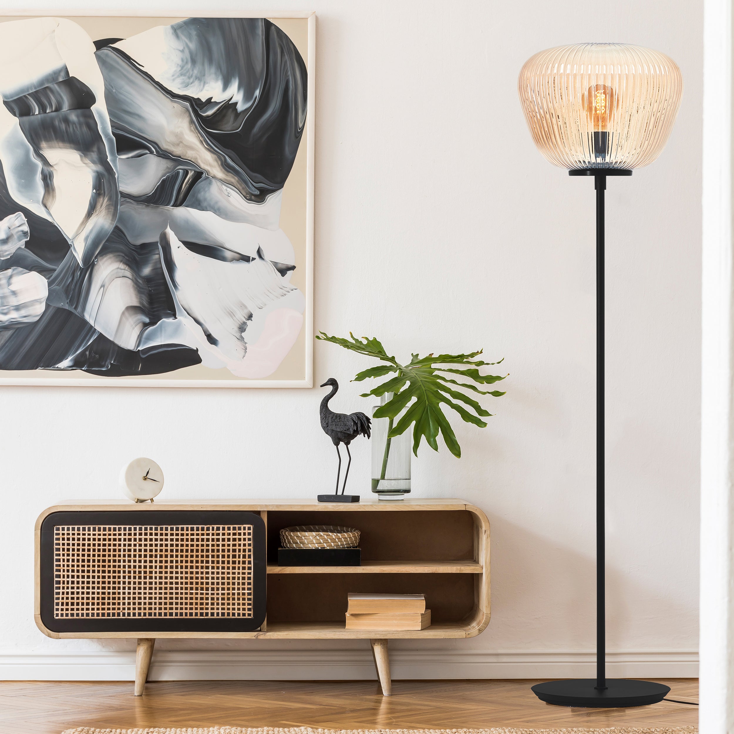 Brilliant lampa podłogowa Kaizen 140cm bursztynowy/czarny matowy metal brązowy 1x A60, E27, 40 W - 7