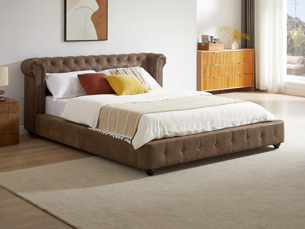 Chesterfield Letto Testata Pelle Testiera Imbottita Letto Moderno