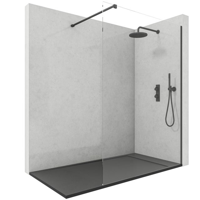 NEBADOON | Mampara de Ducha Fija transparente con Cristal templado 8mm Antical - Mampara fija con Perfilería Negro Mate 110cm (Ancho) x 200cm (Alto)