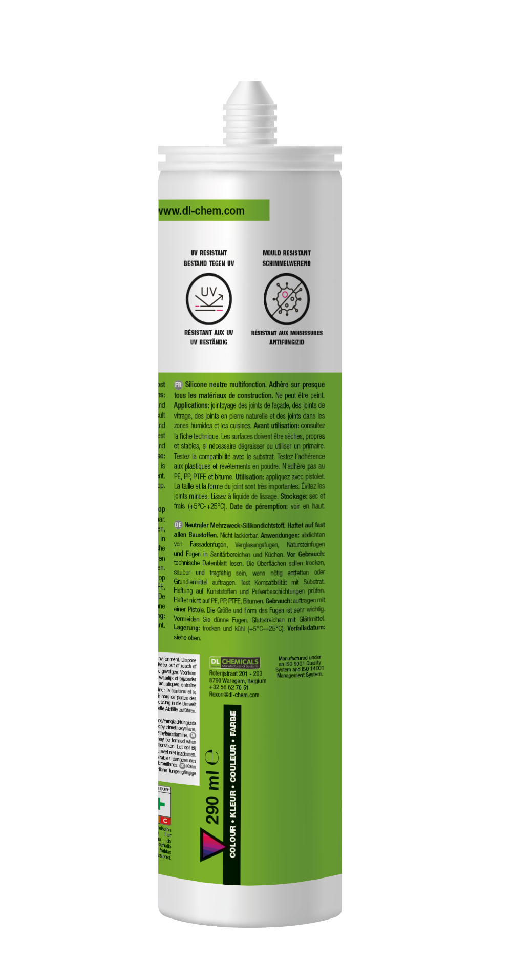 Mastic silicone neutre REXON All-in-1 Vert pâle RAL6021 290ml - 4
