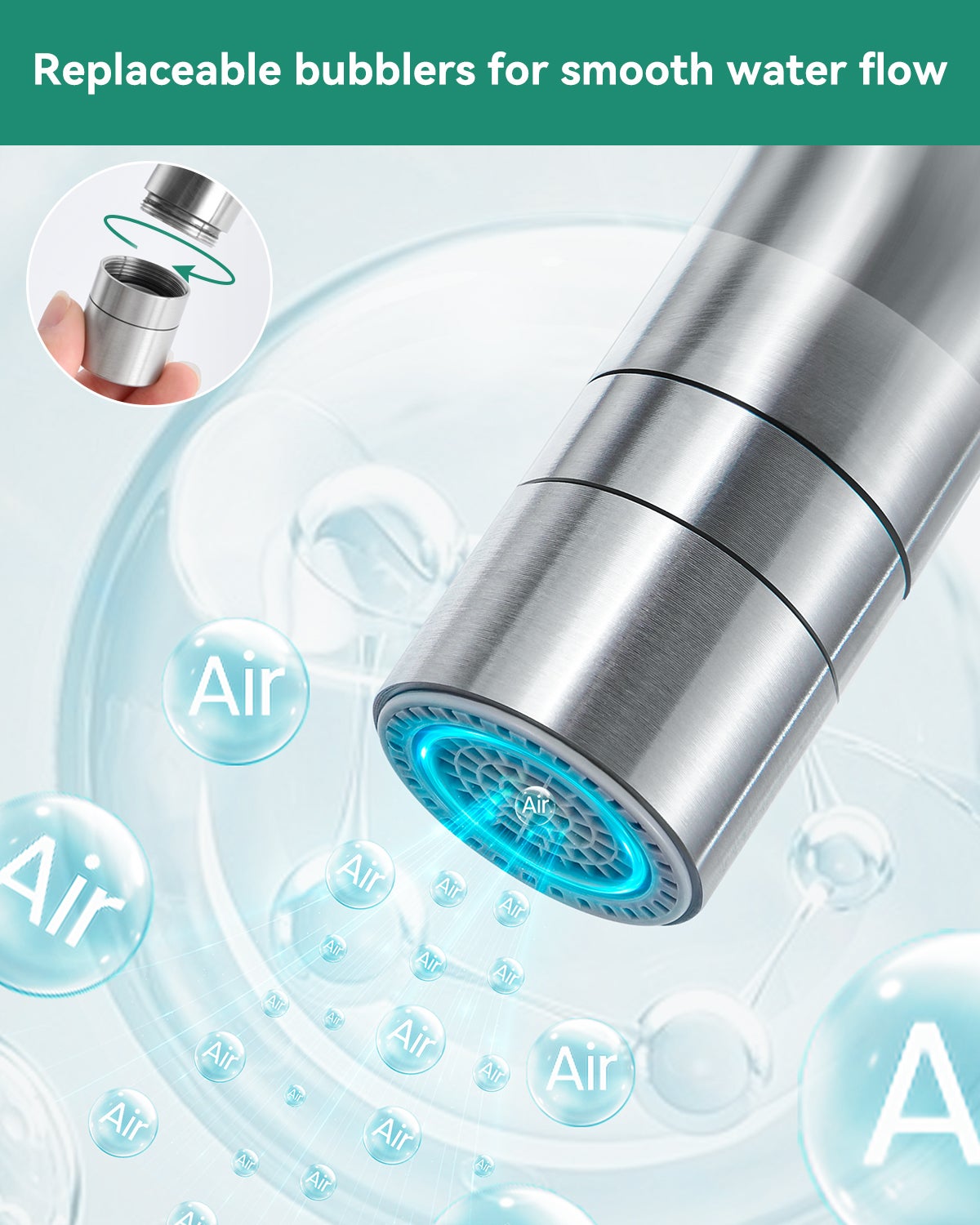 ANYCEE MAX Robinet Cuisine Rabattable avec 2 Jets, Mitigeur Evier Repliable sous Fenêtre Pivotant à 360, Robinetterie Pliable devant Fenêtre Brossé - 5