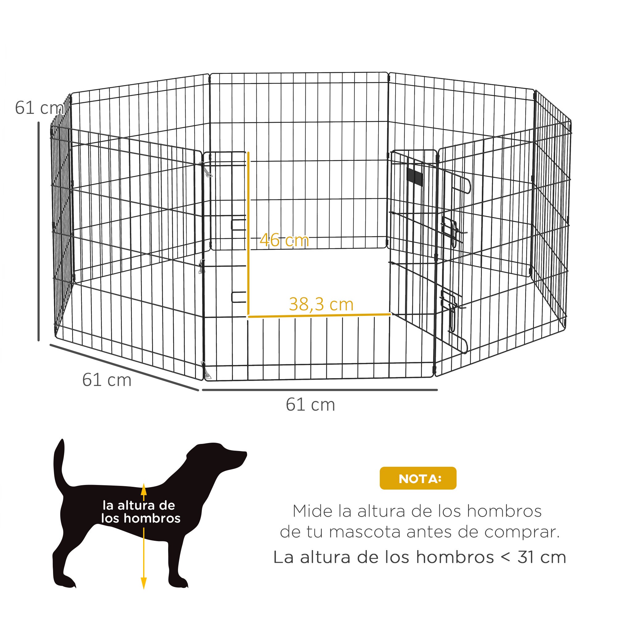 Parque para Perros PawHut Metal Negro 61x61 cm - 3