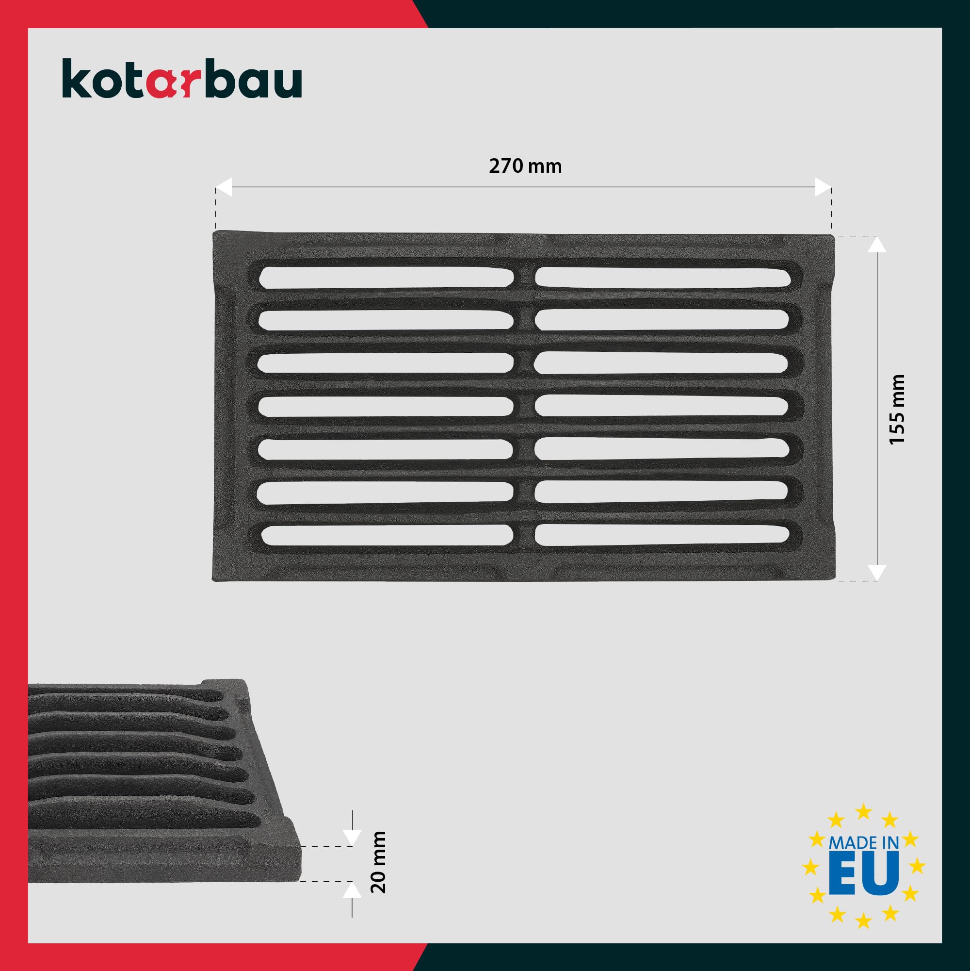 Grille de Cheminée en fonte 27 x 15,5 cm - Grille en fonte carrée - Résiste aux températures élevées - KOTARBAU - 4