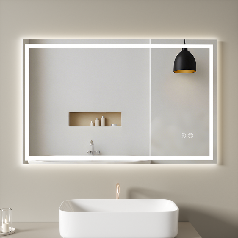 Hysail espejo de baño led rectangular con antivaho,espejo inteligente con sensor táctil iluminación ajustable,ip44 impermeable 100 x 60cm
