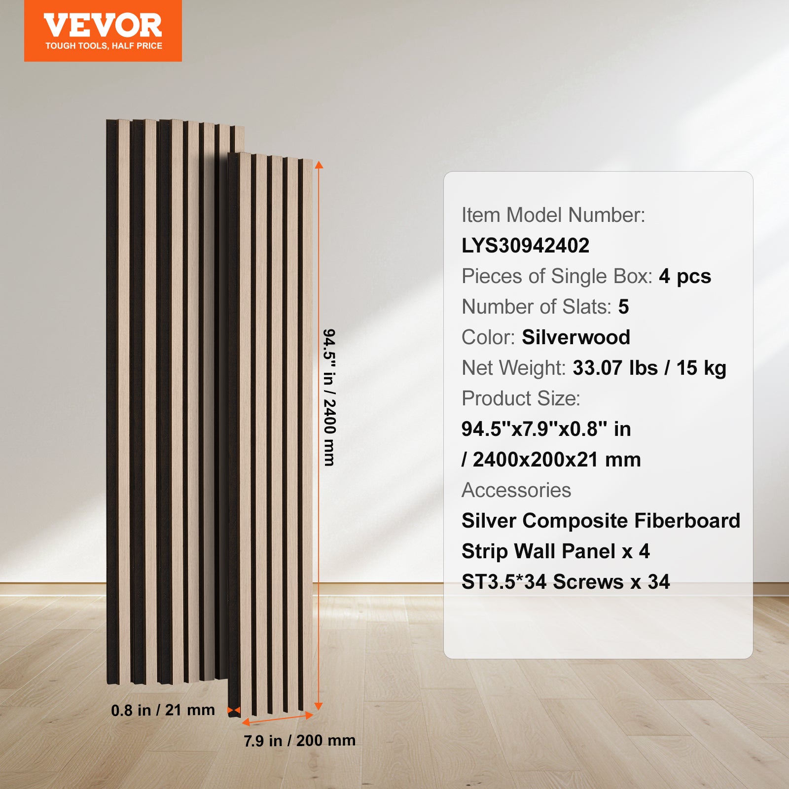 Panneaux Acoustiques VEVOR en Bois 2400 x 200 mm, Lamelles MDF, Imitation Bois pour Mur Moderne, Réduction du Bruit et Décoration - 7