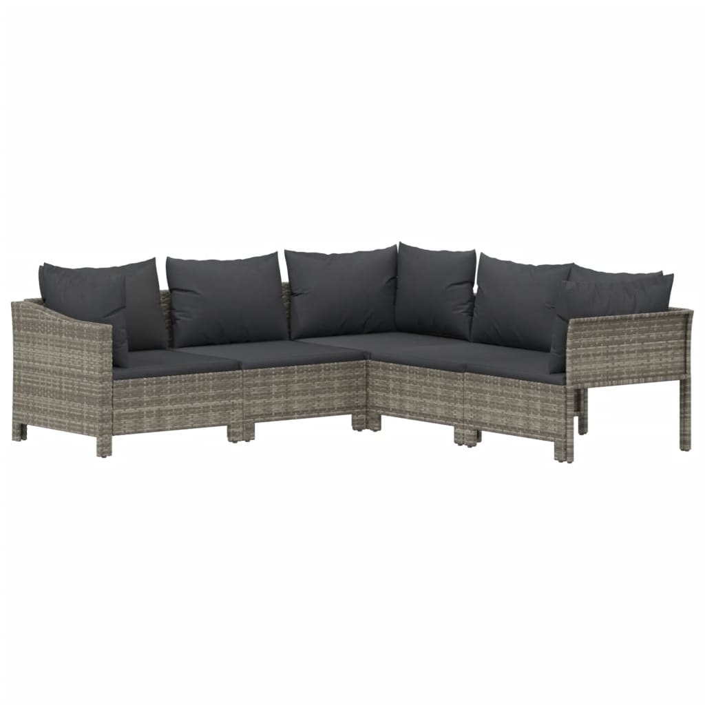 Maison Exclusive - 5 pcs conjunto lounge de jardim c/ almofadões vime PE cinzento - 3