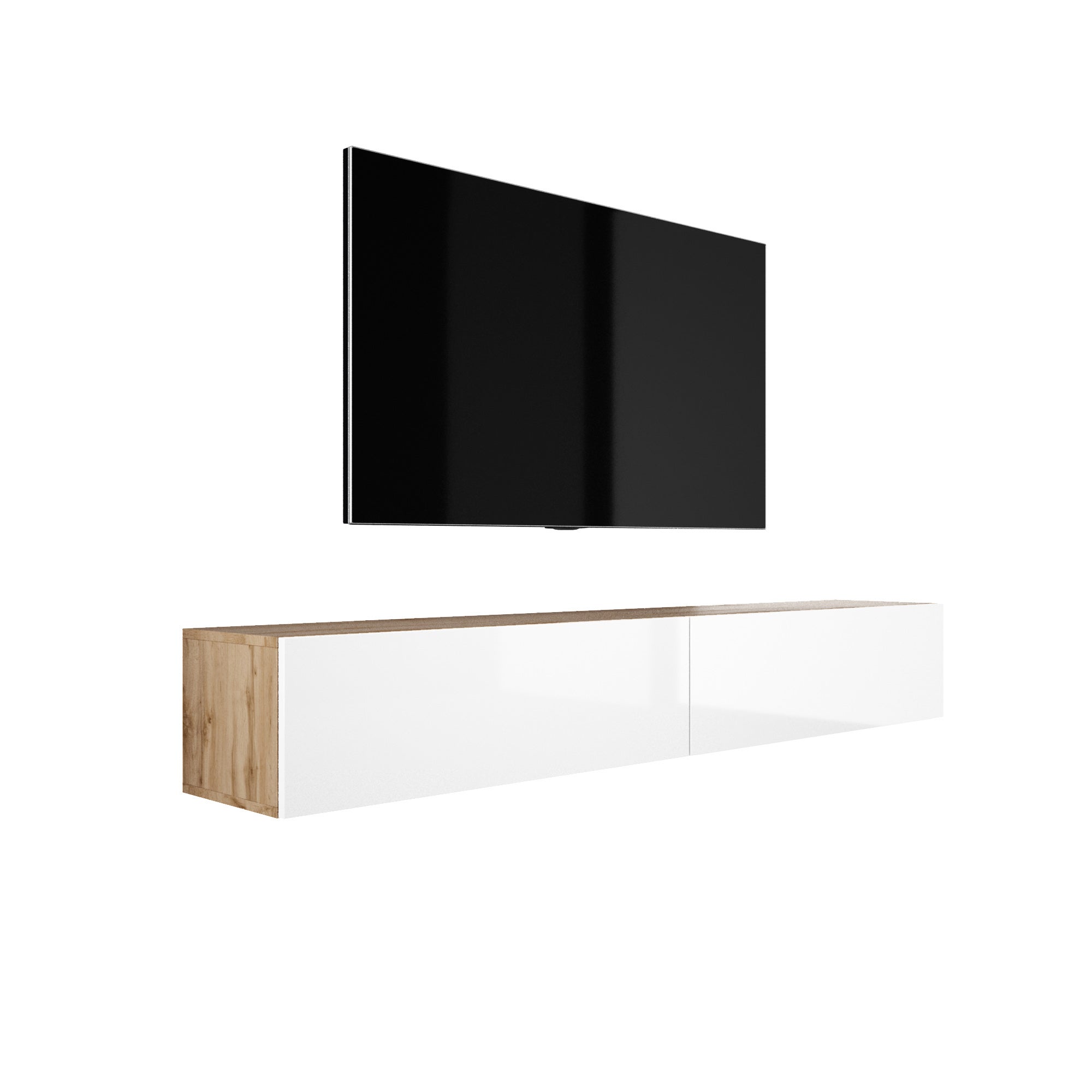 Szafka RTV : Dąb Wotan / Biały Połysk, (2 X 100) x 32 x 34 cm
