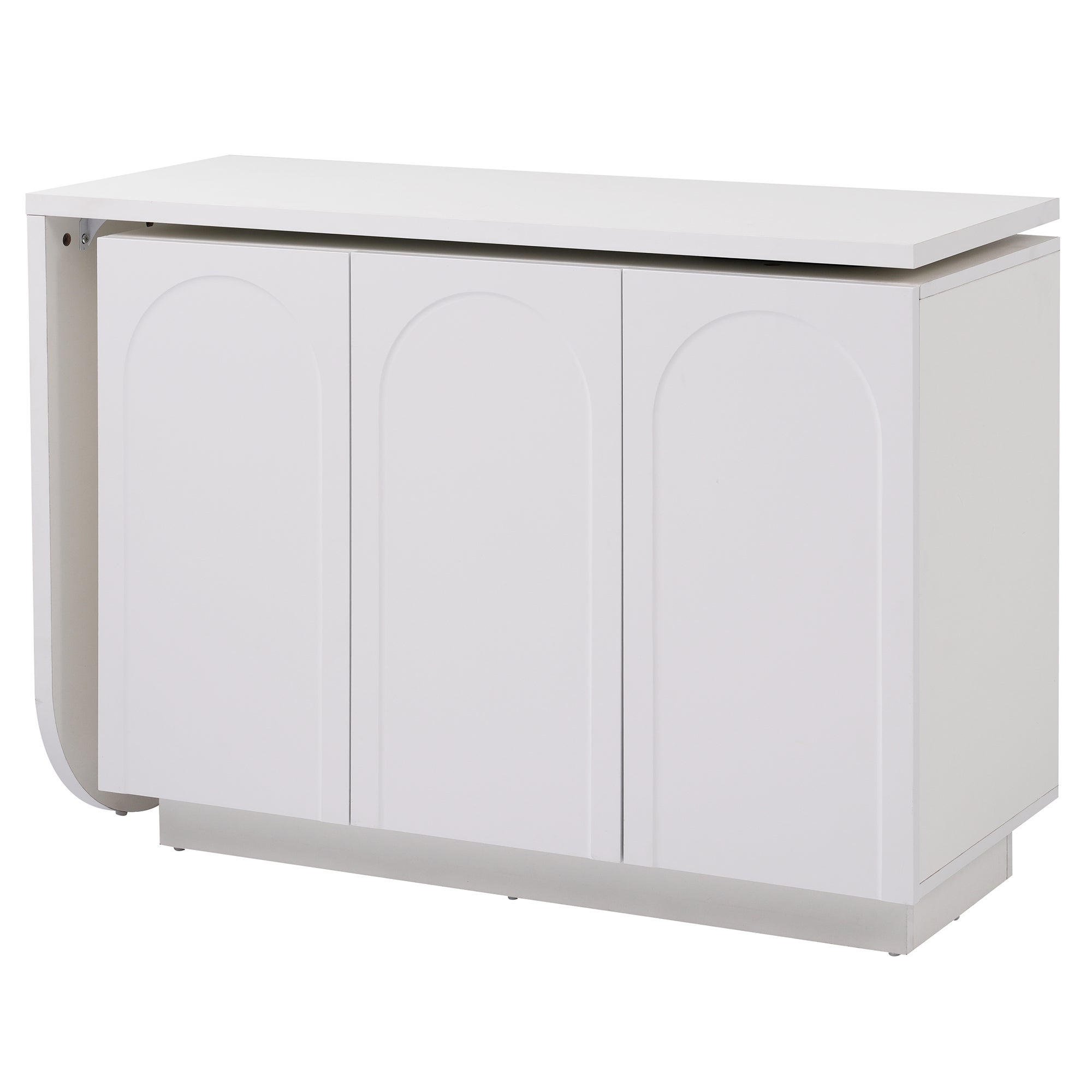 Bureau d'angle 110x40x75 cm, rotatif, pliable 360 degrés avec 3 portes, MDF blanc - 5