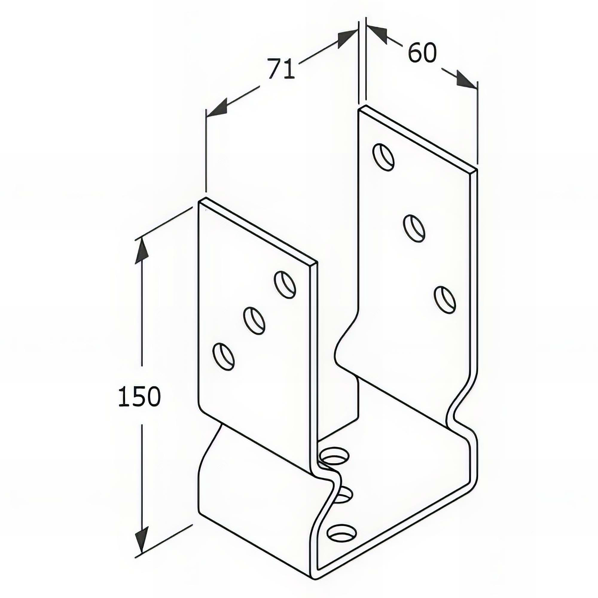 Embase pied de poteau en U avec support zinguée à visser - 71 x 150 x 60 x 4,0 mm - 2