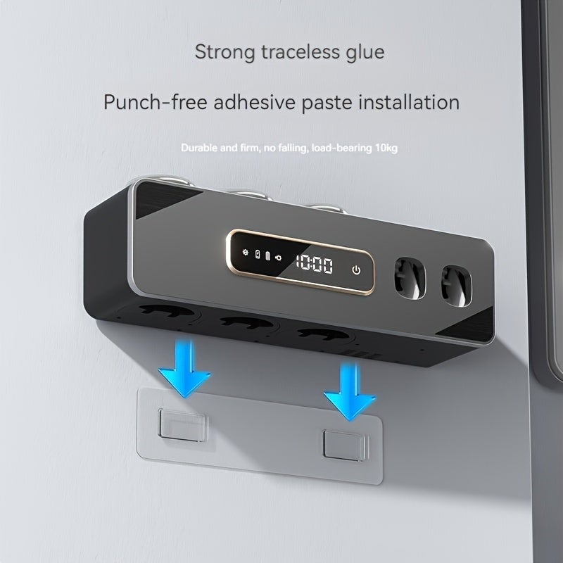 Porte-brosse à dents intelligent avec affichage numérique et chargement USB, distributeur automatique de dentifrice mural - 5