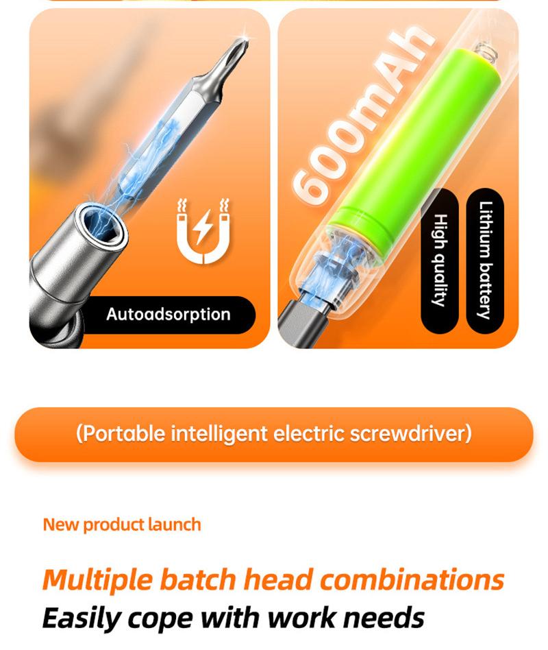Jeu de tournevis électriques durables 46 en 1, ensemble d'outils portables, rechargeables, sans fil, couple élevé, réparation électronique, gris - 6