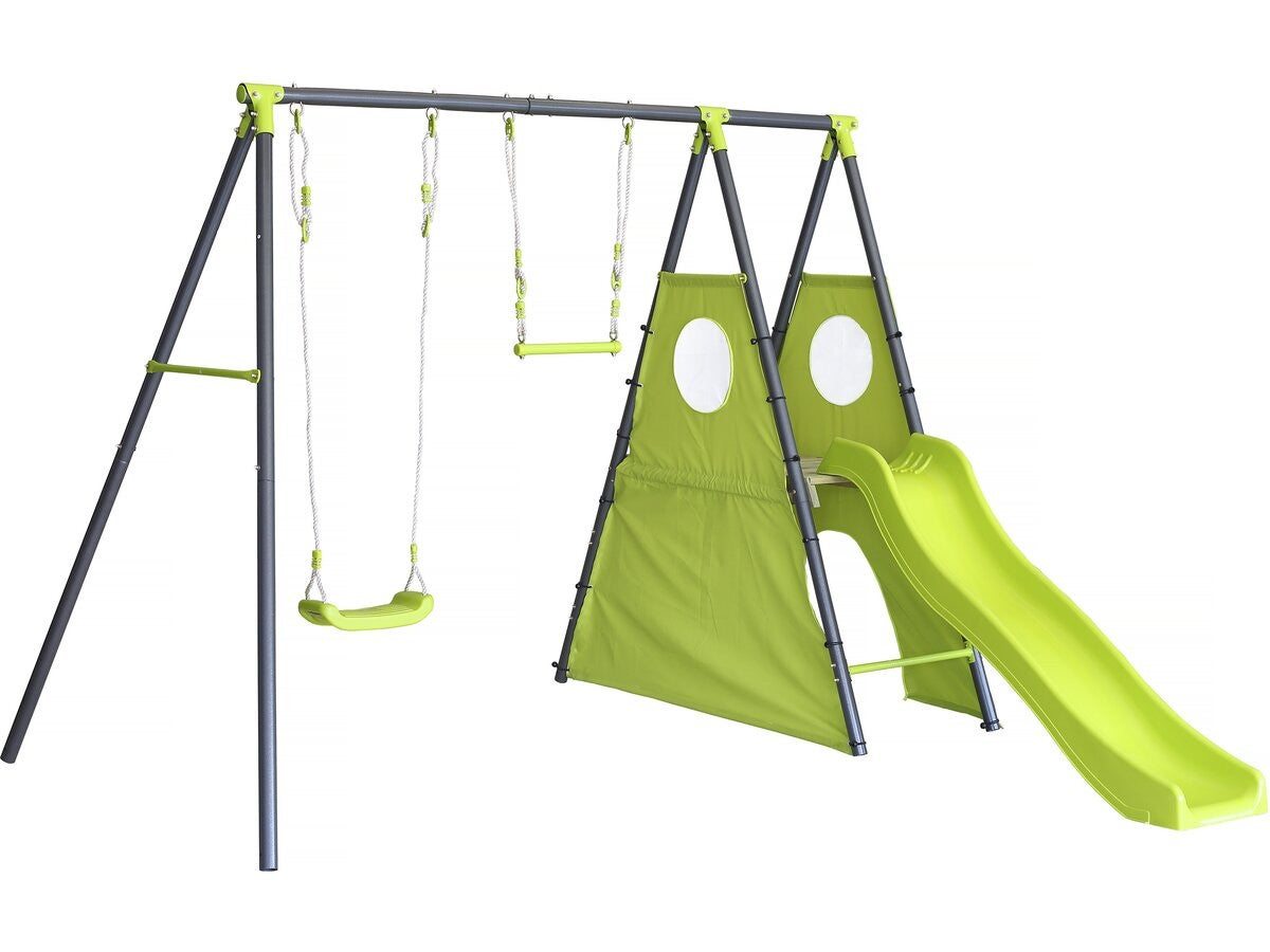 Metalowa konstrukcja do zabawy "Kylian" ze zjeżdżalnią - 4 urządzenia - Zielony