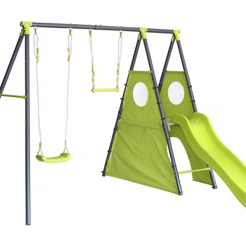 Metalowa konstrukcja do zabawy "Kylian" ze zjeżdżalnią - 4 urządzenia - Zielony