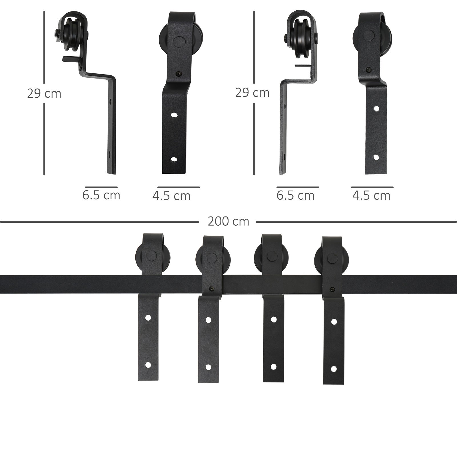 Système de porte coulissante pour portes coulissantes en bois, rail avec 9 accessoires, acier au carbone, noir - 3