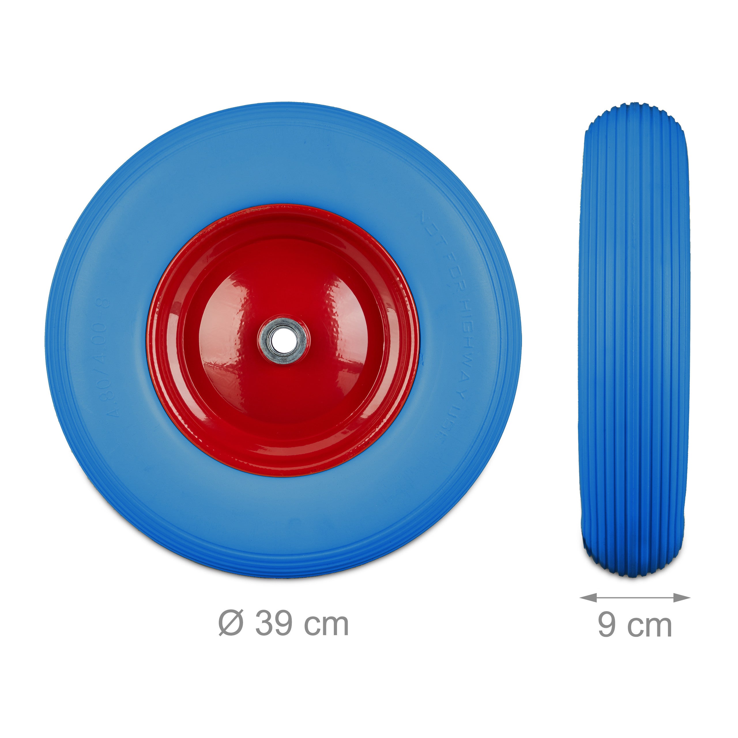 Roue de brouette 4.80 4.00-8, roue caoutchouc, roue de secours, jante, pneus diable 100 kg charge, bleu rouge, Relaxdays - 4