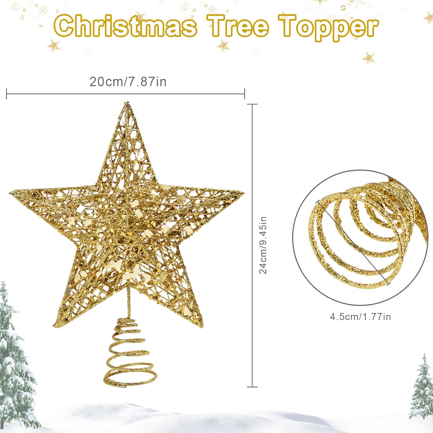 Couronnez votre sapin avec éclat - Étoile dorée et pailletée - Finition soignée 20x25cm - 3