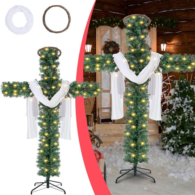 Sapin de Noël artificiel haut de gamme de 150cm-sapin de Noël en forme de croix, branches réalistes et luxuriantes(sans guirlande lumineuse)