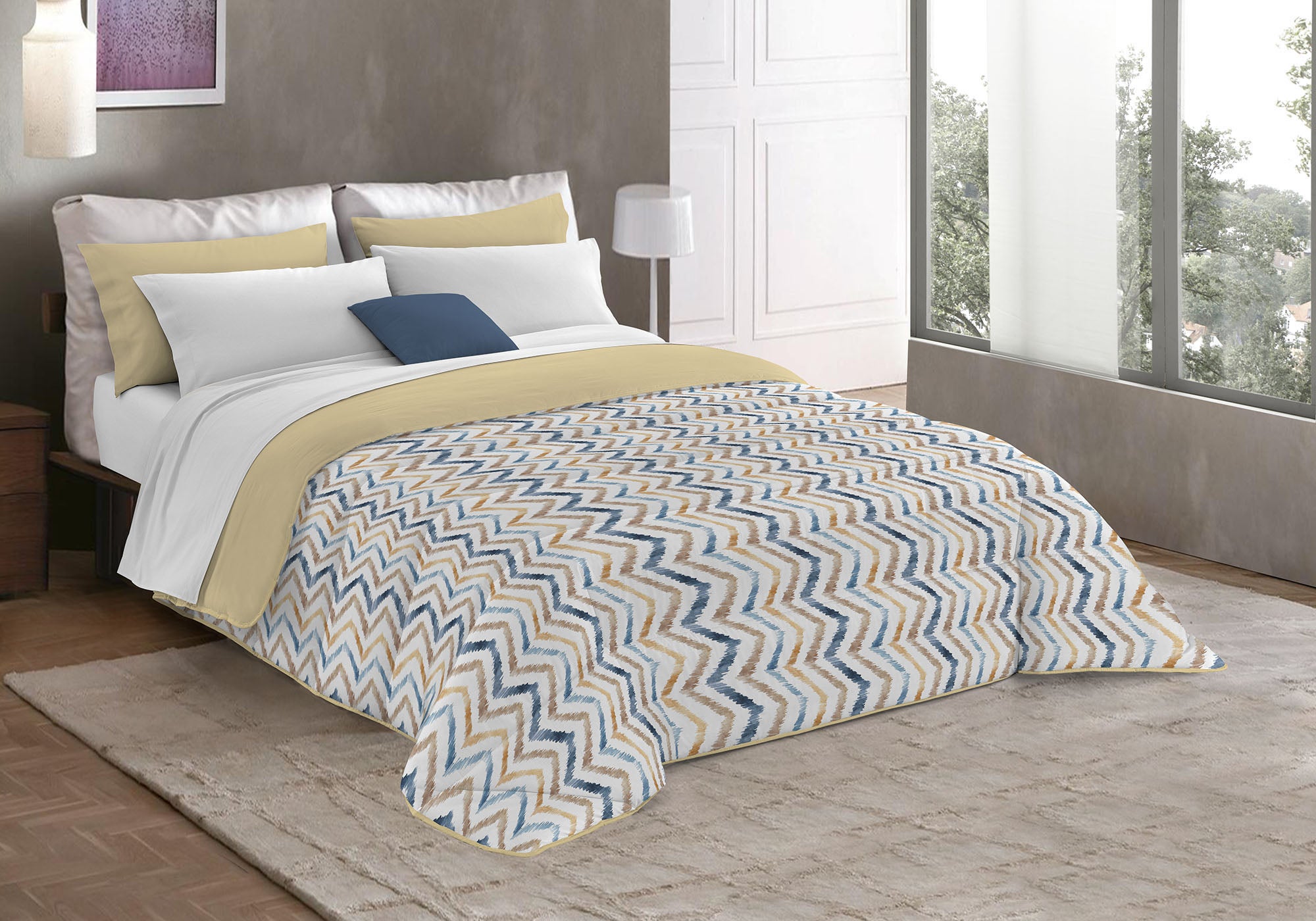 Couette D'Été Italienne 2 Places 260x270cm Hippy - Microfibre Peau De Pêche Oeko-Tex Made In Italy
