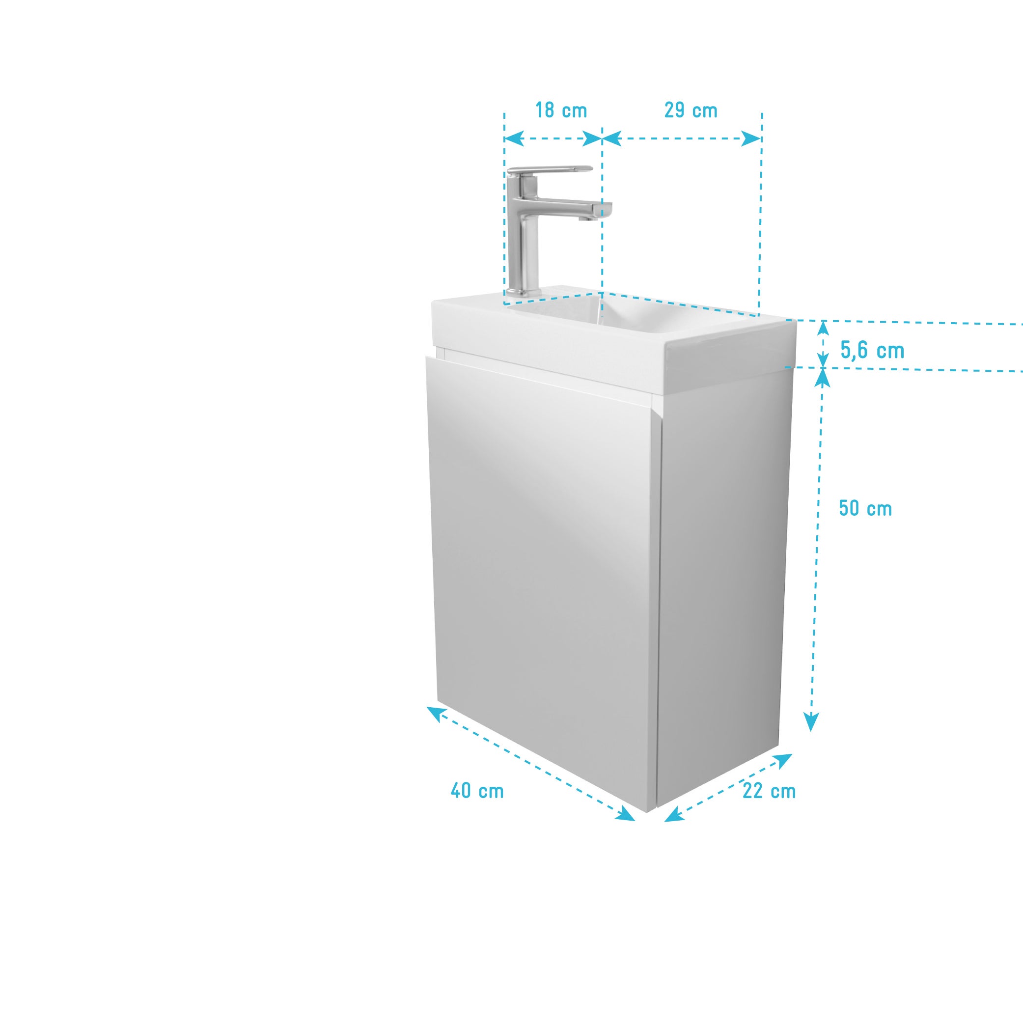 Meuble Lave Mains Blanc 40x50x22 cm avec Vasque en SMC - ELEMENTARY - 5