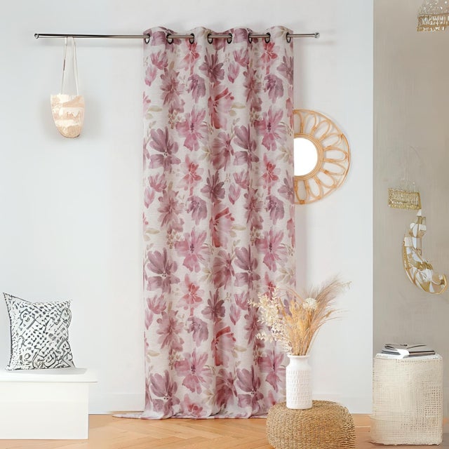 Rideau tamisant aquarelle fleurs - Rose Clair - 145x260 cm - Polyester
