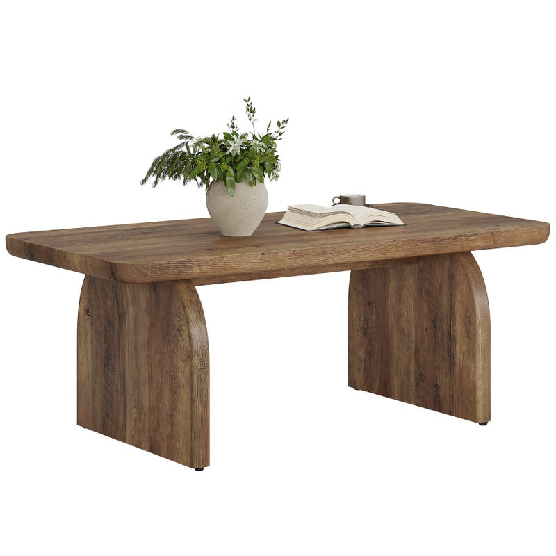 Tribesigns Prostokątny stolik kawowy z drewna o długości 120 cm do salonu, z solidną podstawą i zaokrąglonymi narożnikami, brązowy