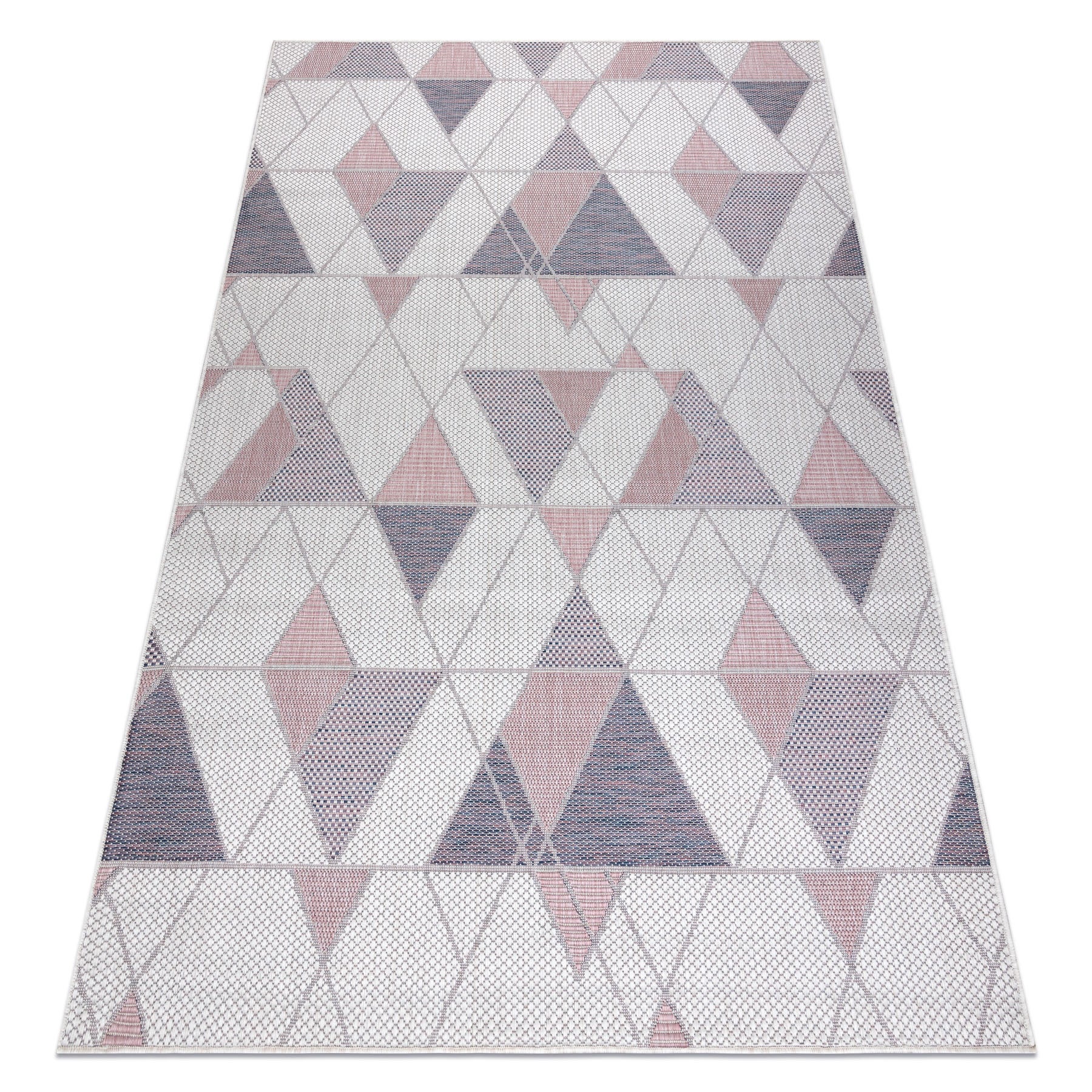 Dywan SZNURKOWY SIZAL SION Geometryczny, Trójkąty 3006 płaskie tkanie ecru / róż 200x290 cm