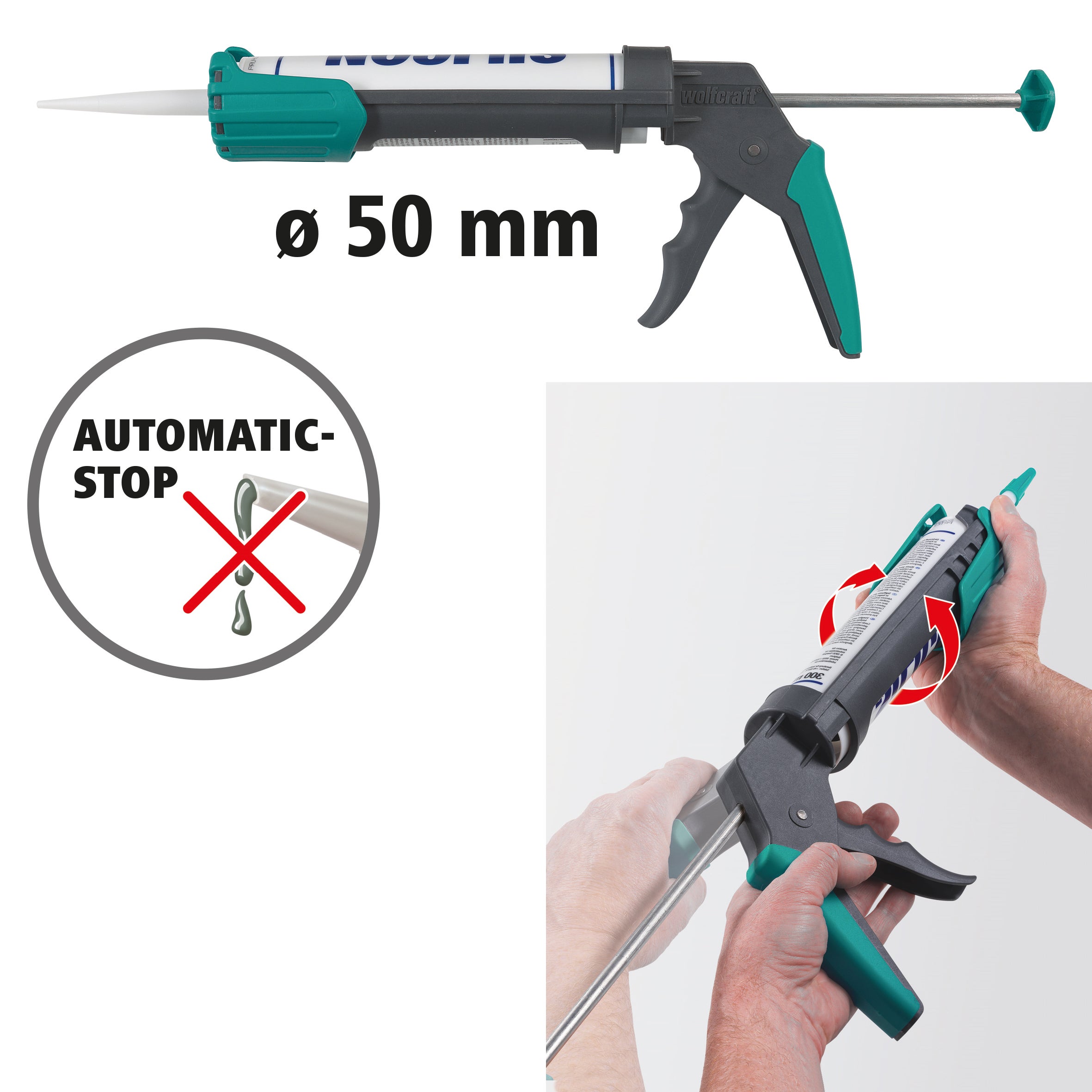 Kit Fausse Équerre et Boite à Onglet, Scie Japonaise et Pistolet à Cartouche, Pression 130 kg - wolfcraft 6977000 - 3