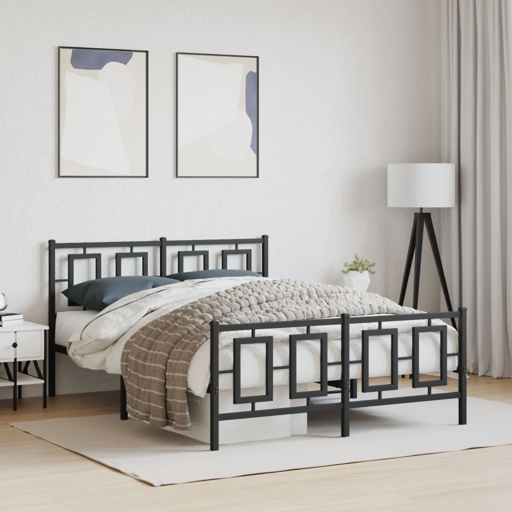 Vidaxl Estructura Cama Sin Colchón Con Estribo Metal 135X190 Cm Negro , Leroy Merlin