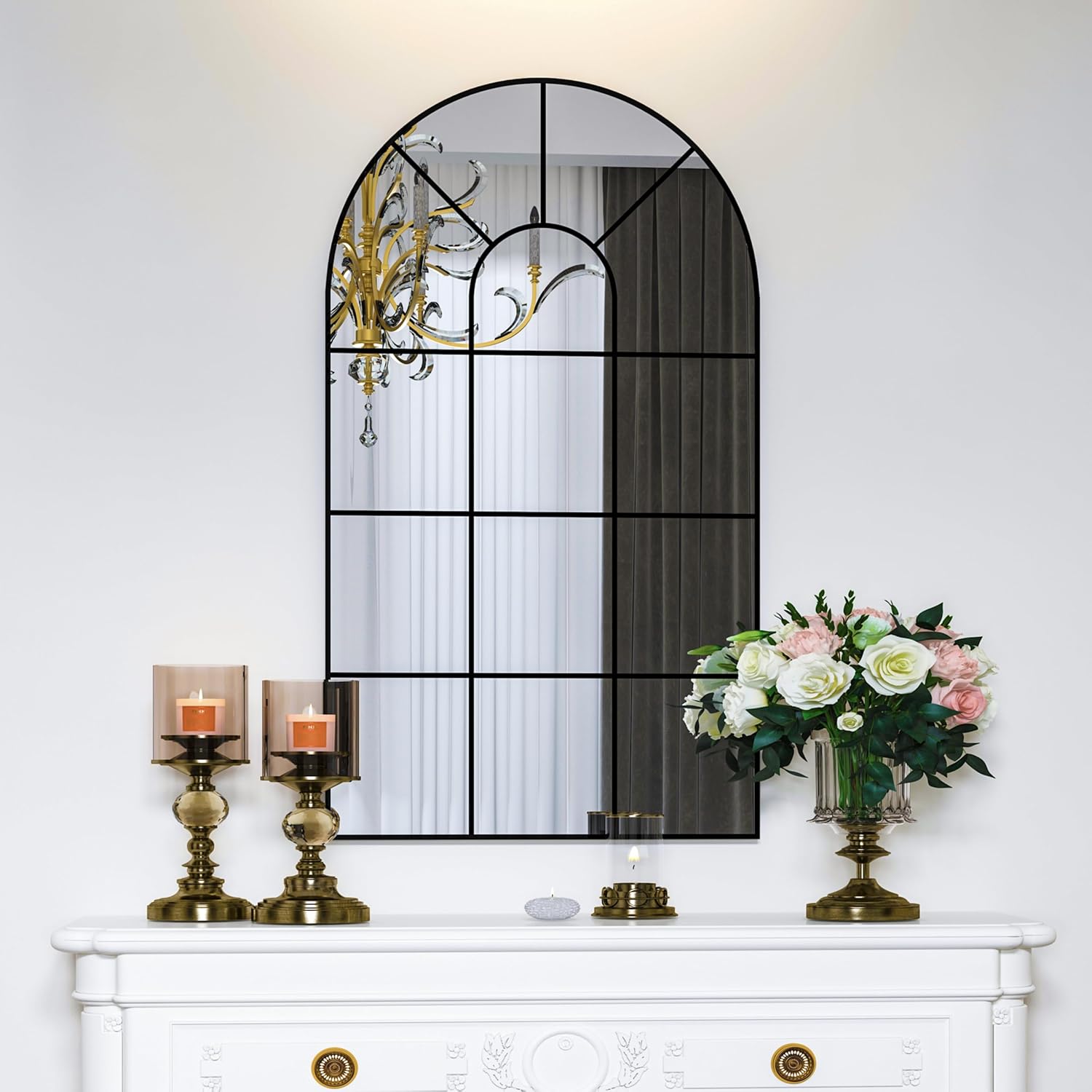 CASSILANDO 80 x 50 cm Miroir de fenêtre arqué, cadre noir, miroir de décoration de fenêtre - 2