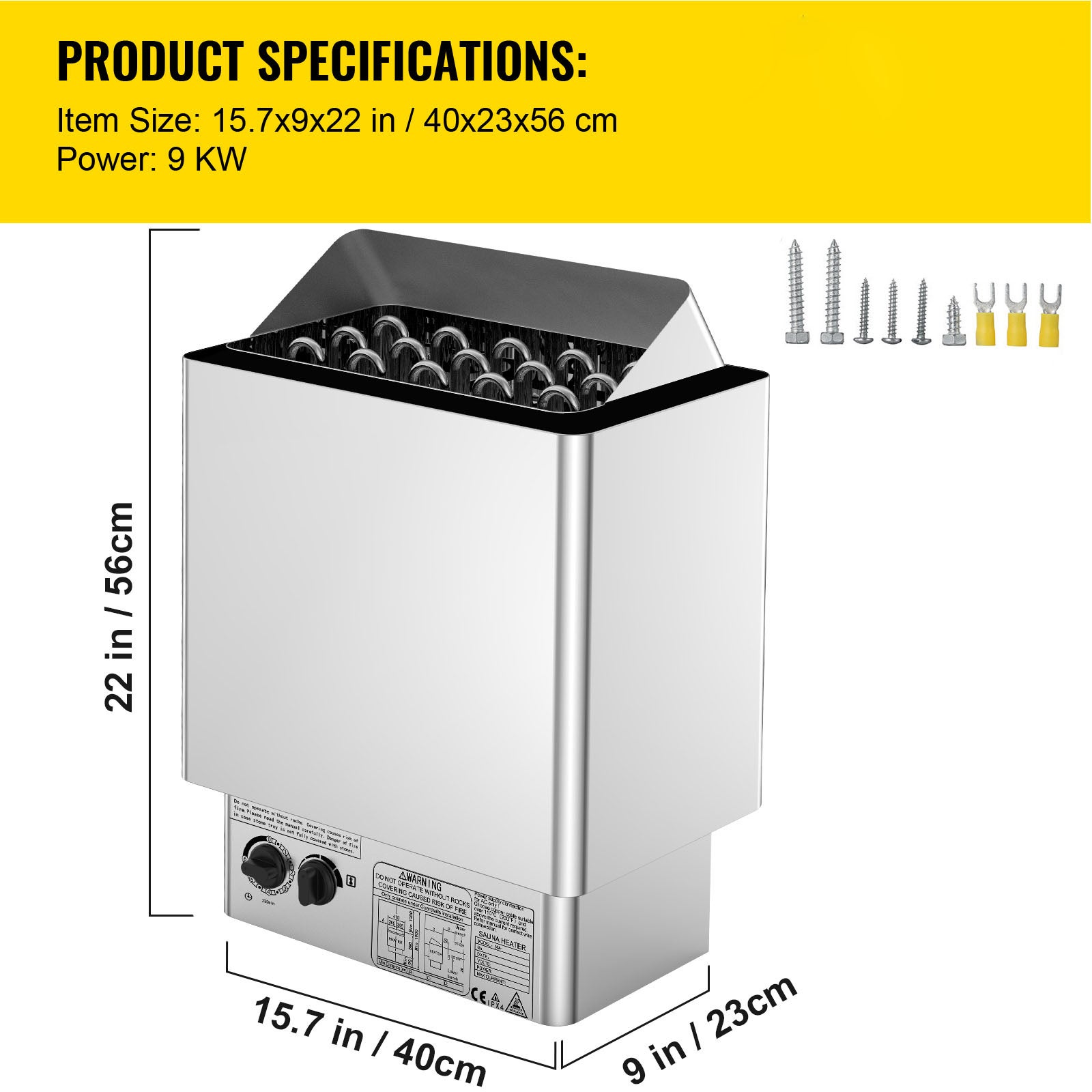 Poêle de Sauna Électrique 9 kW SucceBuy, Chauffage Triphasé 380-415 V pour Cabine 9-13 m³, Thermostat Intégré - 9