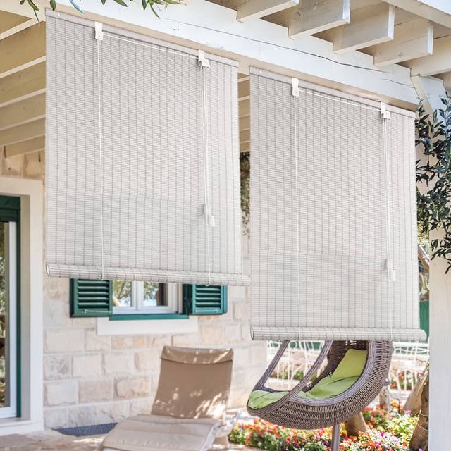 MADECOSTORE Roll'up bambou fines lattes pour intérieur et extérieur - Blanc - L150 x H250cm