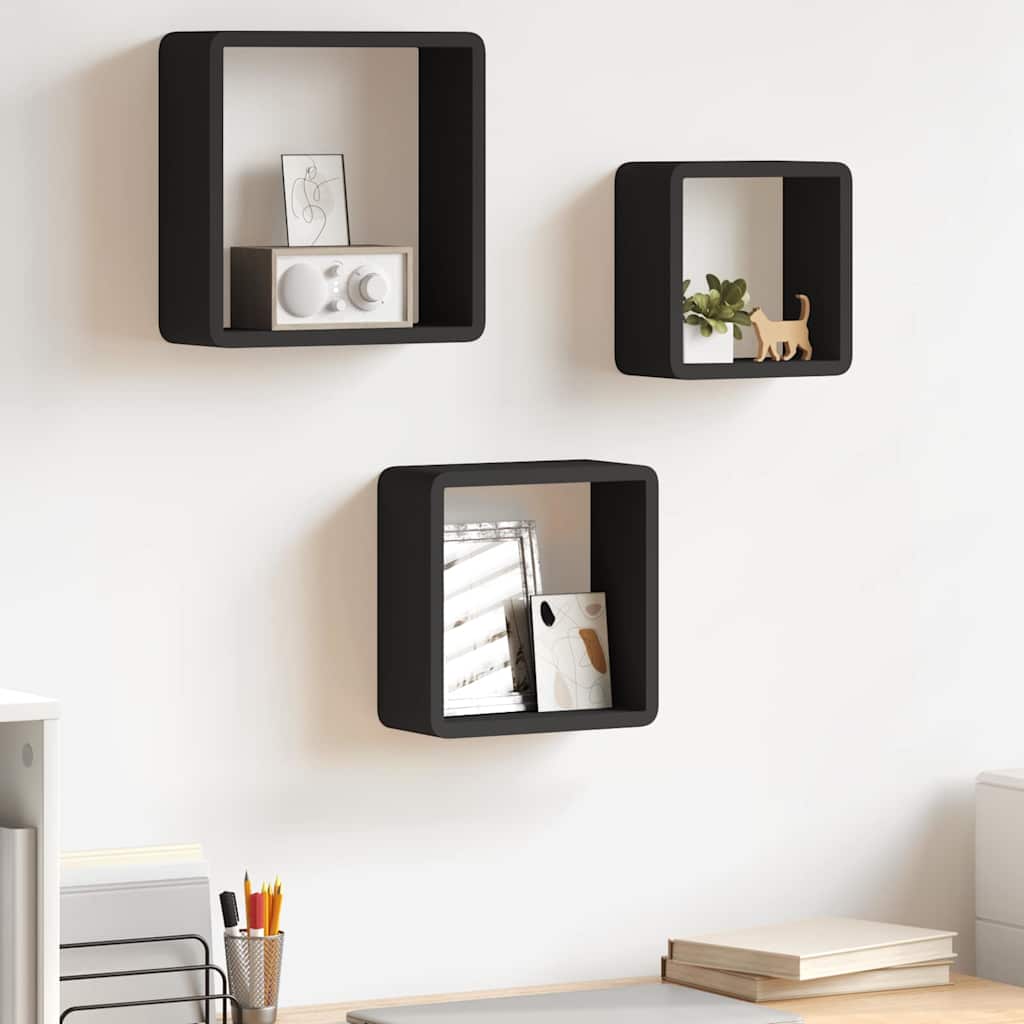 Lot de 3 étagères murales cubes - Fixation invisible - MDF - Noir ...