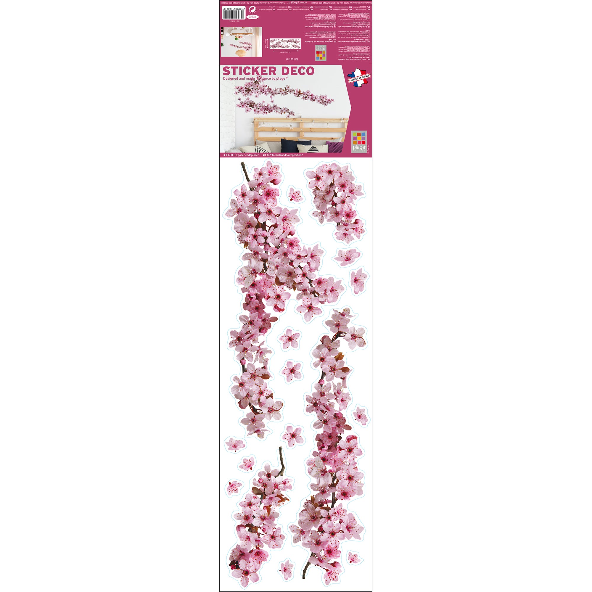 Sticker autocollant décoratif, photo d'une branche de fleur de cerisier, 68 cm X 24 cm - 2