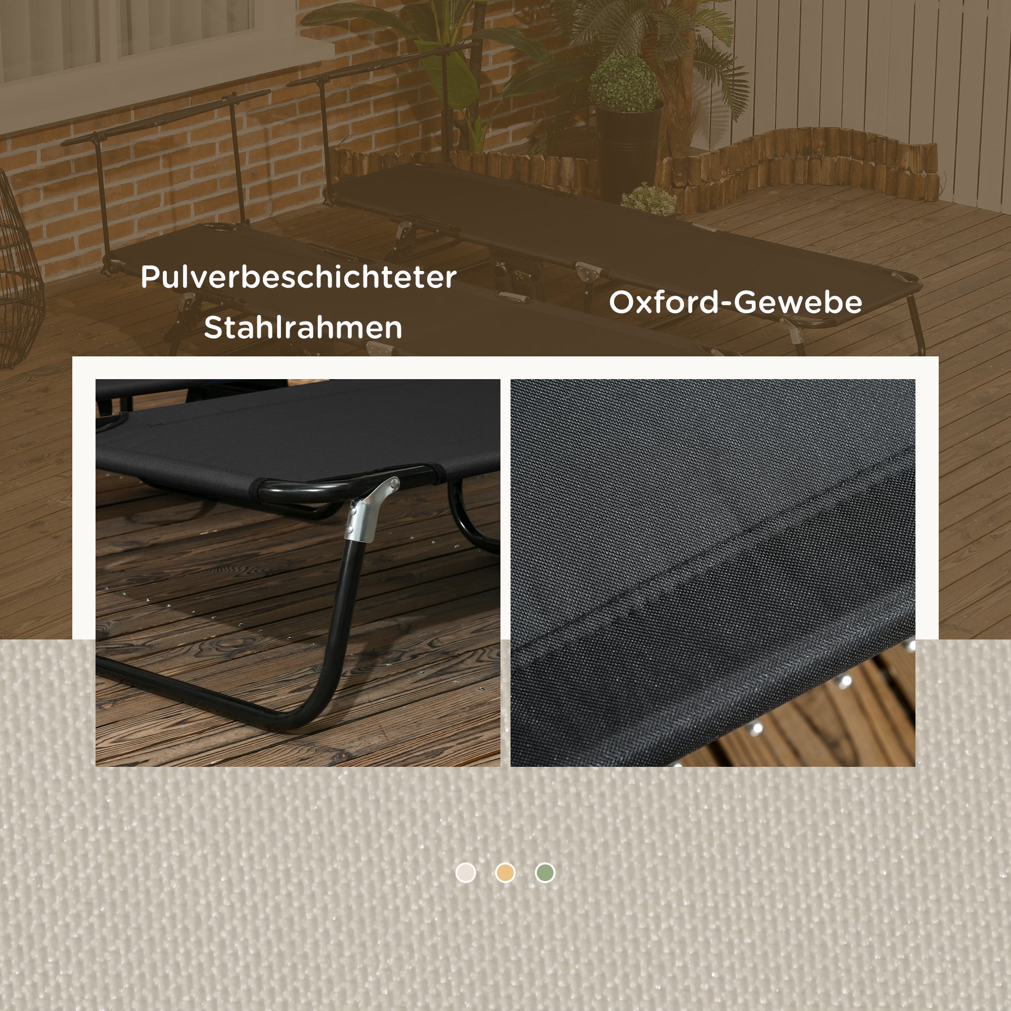 Ensemble de 2 chaises longues pliantes, chaises longues de jardin avec pare-soleil, dossier réglable en hauteur sur 5 positions, noires - 9