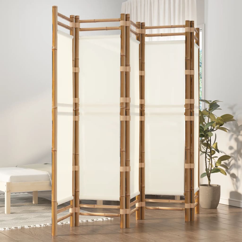 Biombo plegable de 5 paneles bambú y lona 200 cm vidaxl