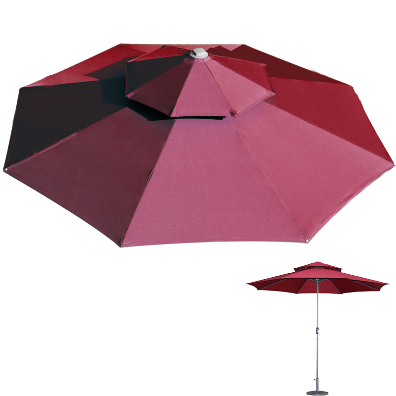 Płótno zamienne do parasola dwuwarstwowego, ochrona UV, wodoodporne, płótno parasola z 8 żebrami, ciemnoczerwone (tylko płótno, 3 m)