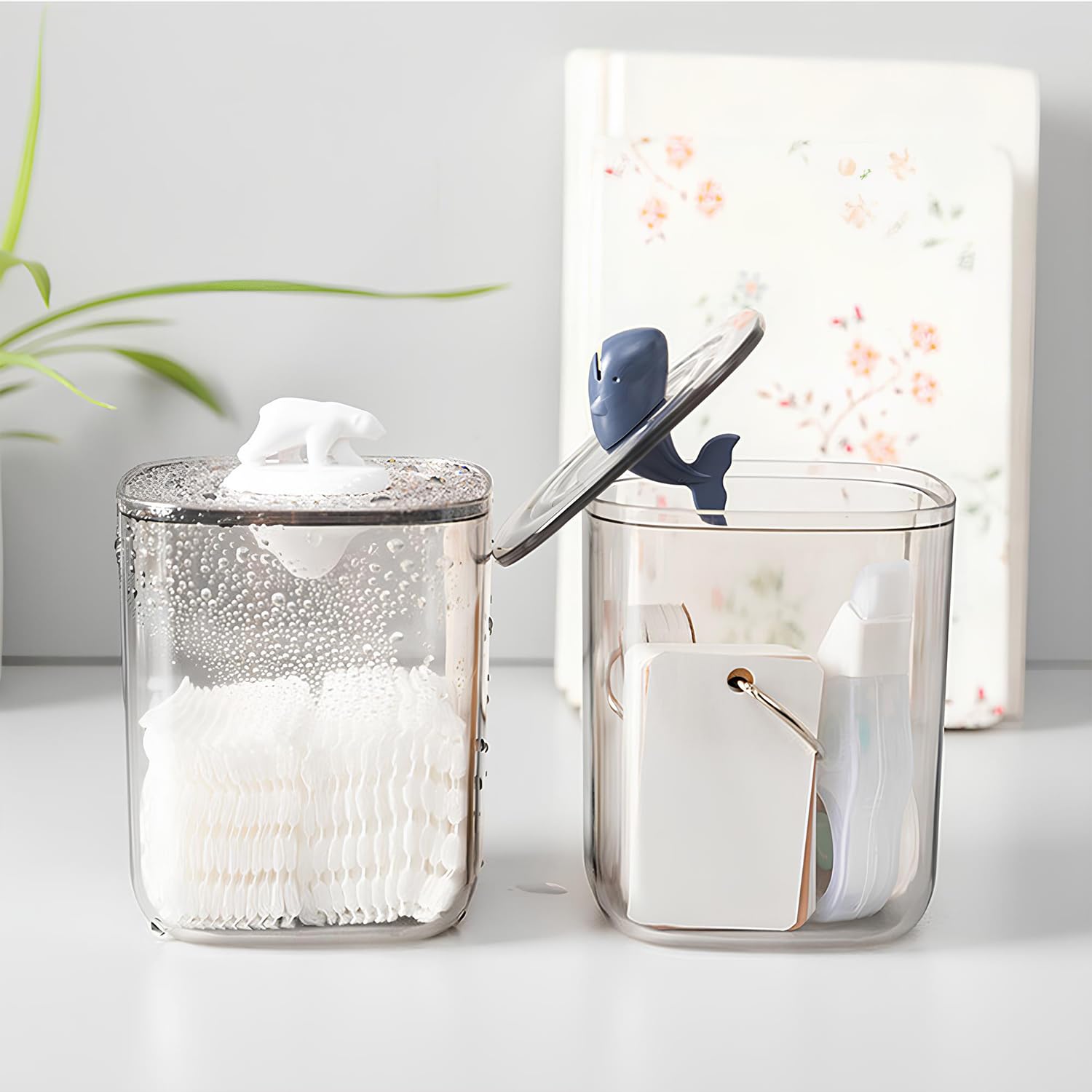 Distributeur De Boules De Coton 2 Pièces - Boîte Rangement Pour Cotons Tiges Transparent - Support De Coton Tige Pour Boîte à Cosmétiques - 7