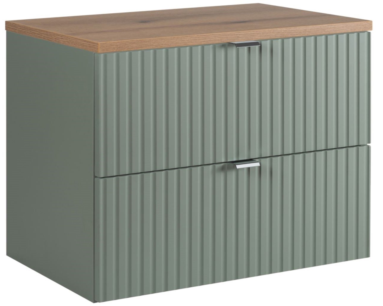 Szafka łazienkowa LINE REED GREEN 80 cm zielona blat dąb ryflowane fronty