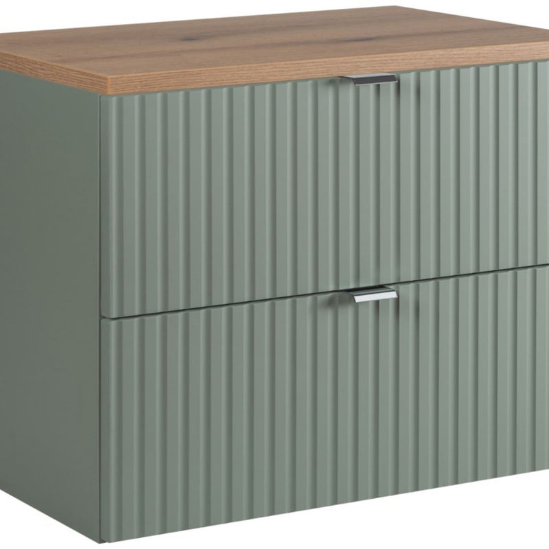 Szafka łazienkowa LINE REED GREEN 80 cm zielona blat dąb ryflowane fronty