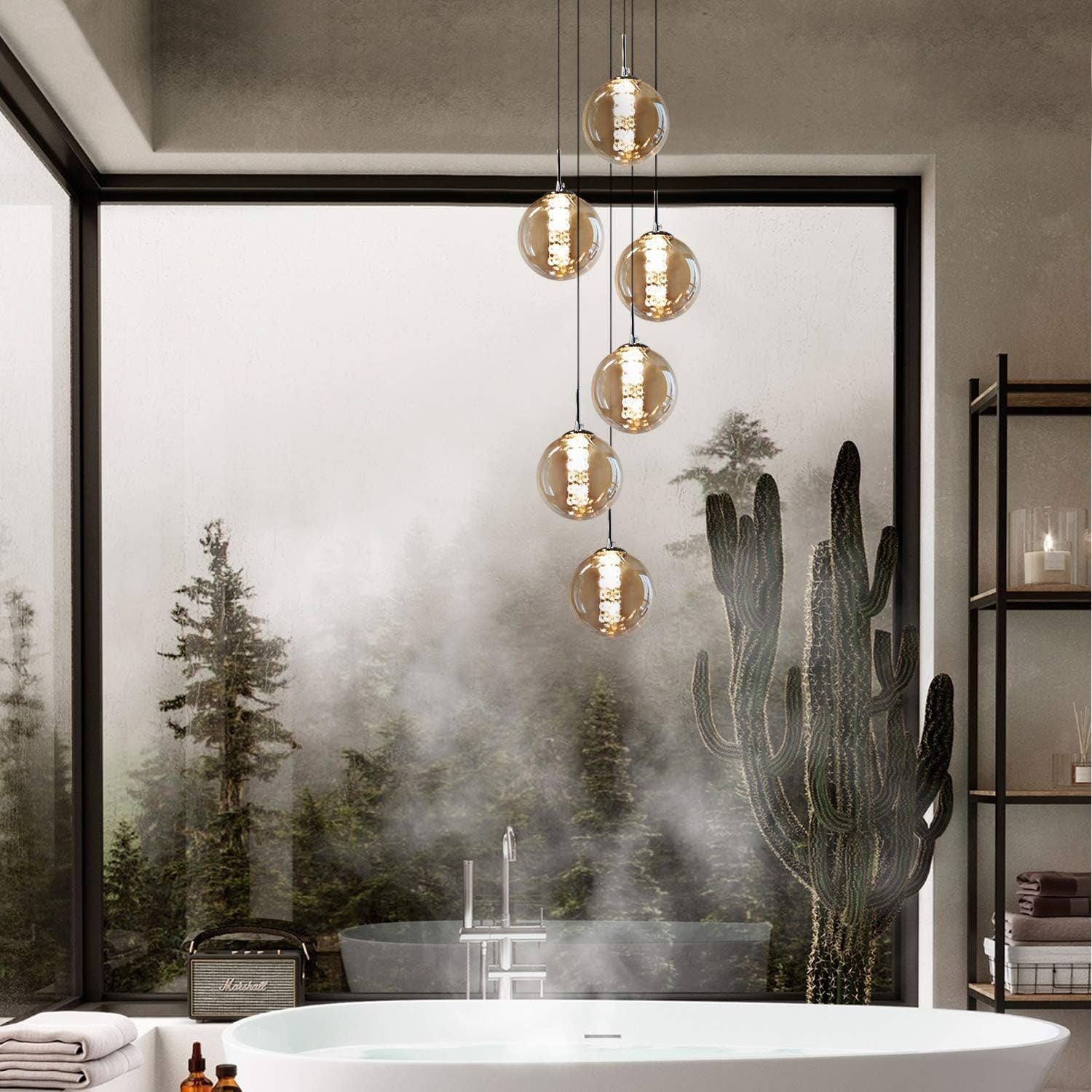 NETTLIFE Suspension verre Diam.31cm G9 ambre table à manger boule réglable en hauteur 6 lampes dans la cuisine lampe de salon lampe de chambre - 8