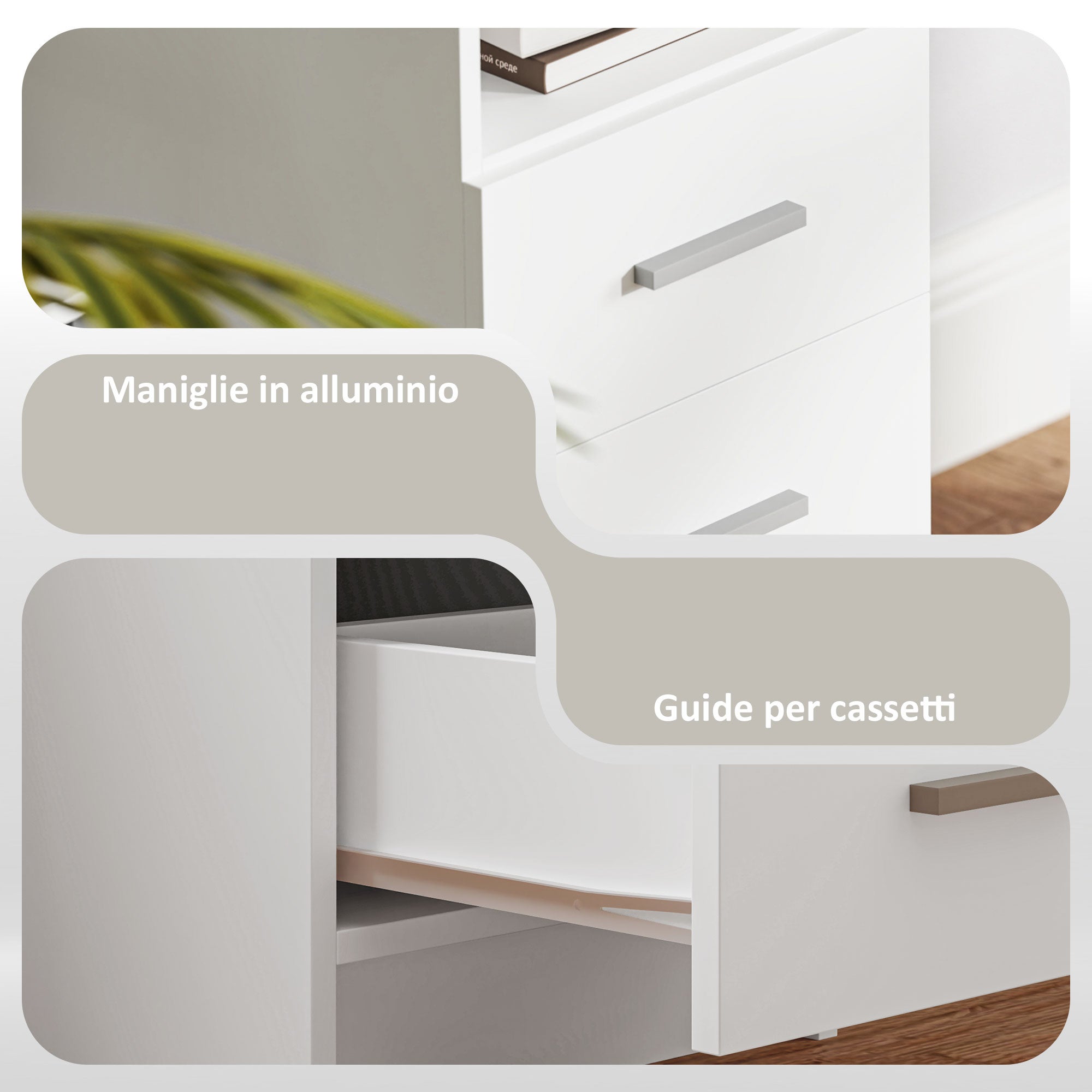 HOMCOM Scrivania Moderna in Legno con 3 Cassetti e Ripiano Aperto, 100x40x75 cm, Bianca e Marrone - 5