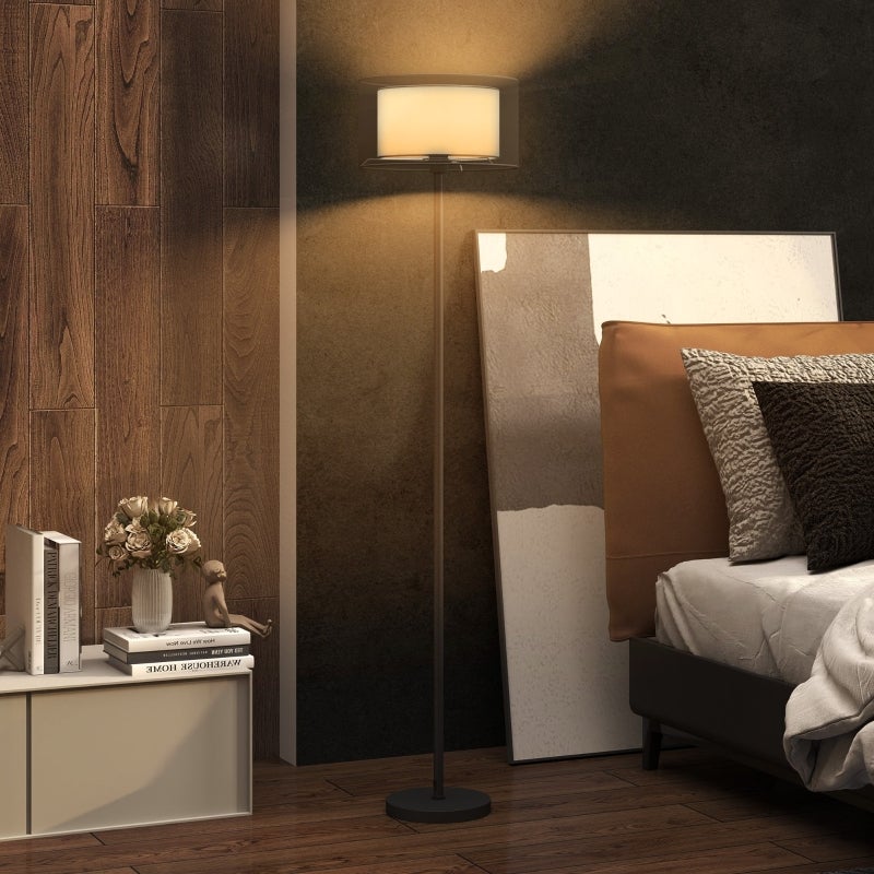 Lampadaire Avec étagère Vintage - 3 Abat-jour En Lin, Interrupteur Au Pied - Hauteur Réglable 158-188 Cm - Pour Salon, Chambre