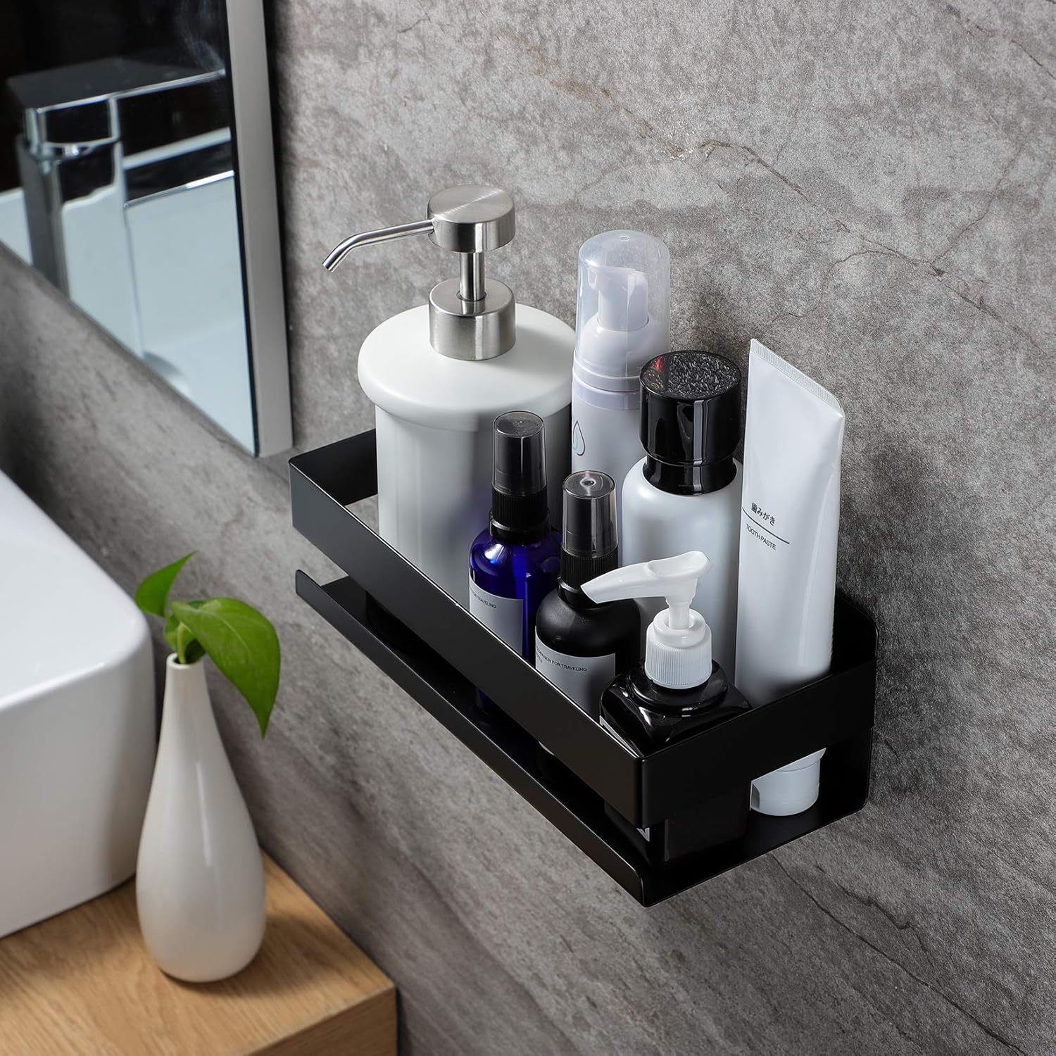 Supporto per doccia senza foratura, supporto per bagno autoadesivo in acciaio inossidabile SUS304 (nero) - 3