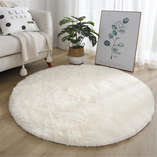 Ronde Rugs Tapis de Salon à Poils Longs Tapis de Sol Moelleux Shaggy Doux et Confortable Moderne Tapis Antidérapant Décoration (Beige,60x60cm)