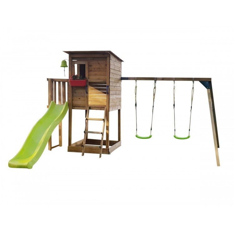 MASGAMES Altalena Tripla Etna MA700015 In Legno Per Giardino – Portico Con 3 Sedili In Plastica, Dimensioni 3,36x2,62x2,25 M