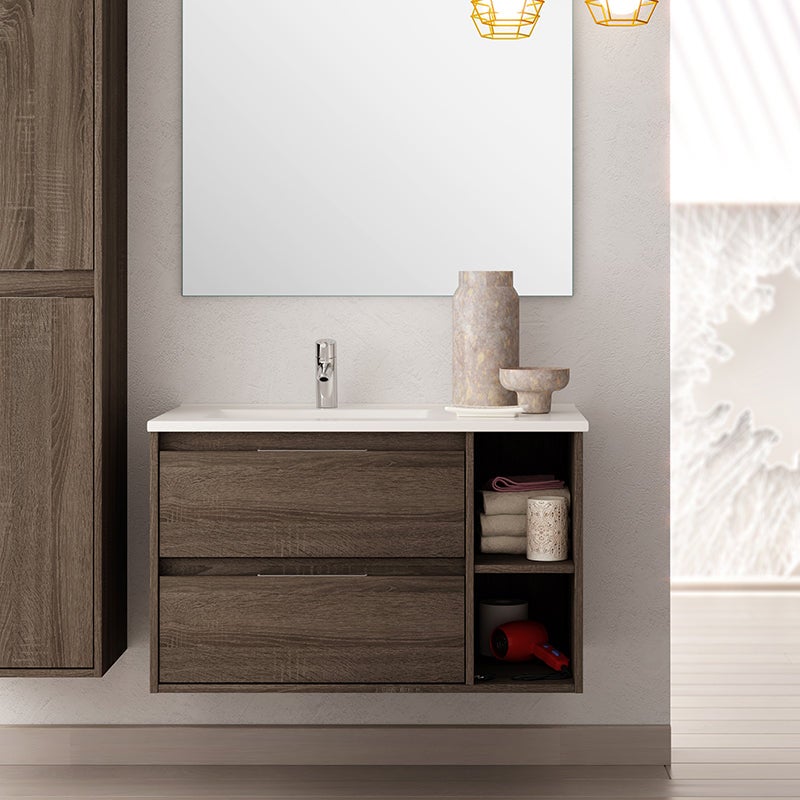 Meuble de salle de bain 80cm vasque déportée - 2 tiroirs et 2 niches - OLYMPE - britannia (chêne foncé) - 2