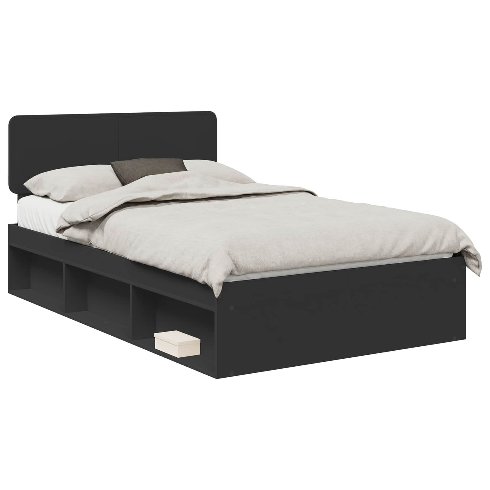 Cadre de lit avec tête de lit noir 135 x 190 cm en pin massif - 2